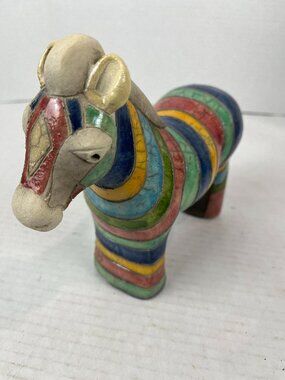 Colorful Mosaic South African Raku Art Pottery Zebra